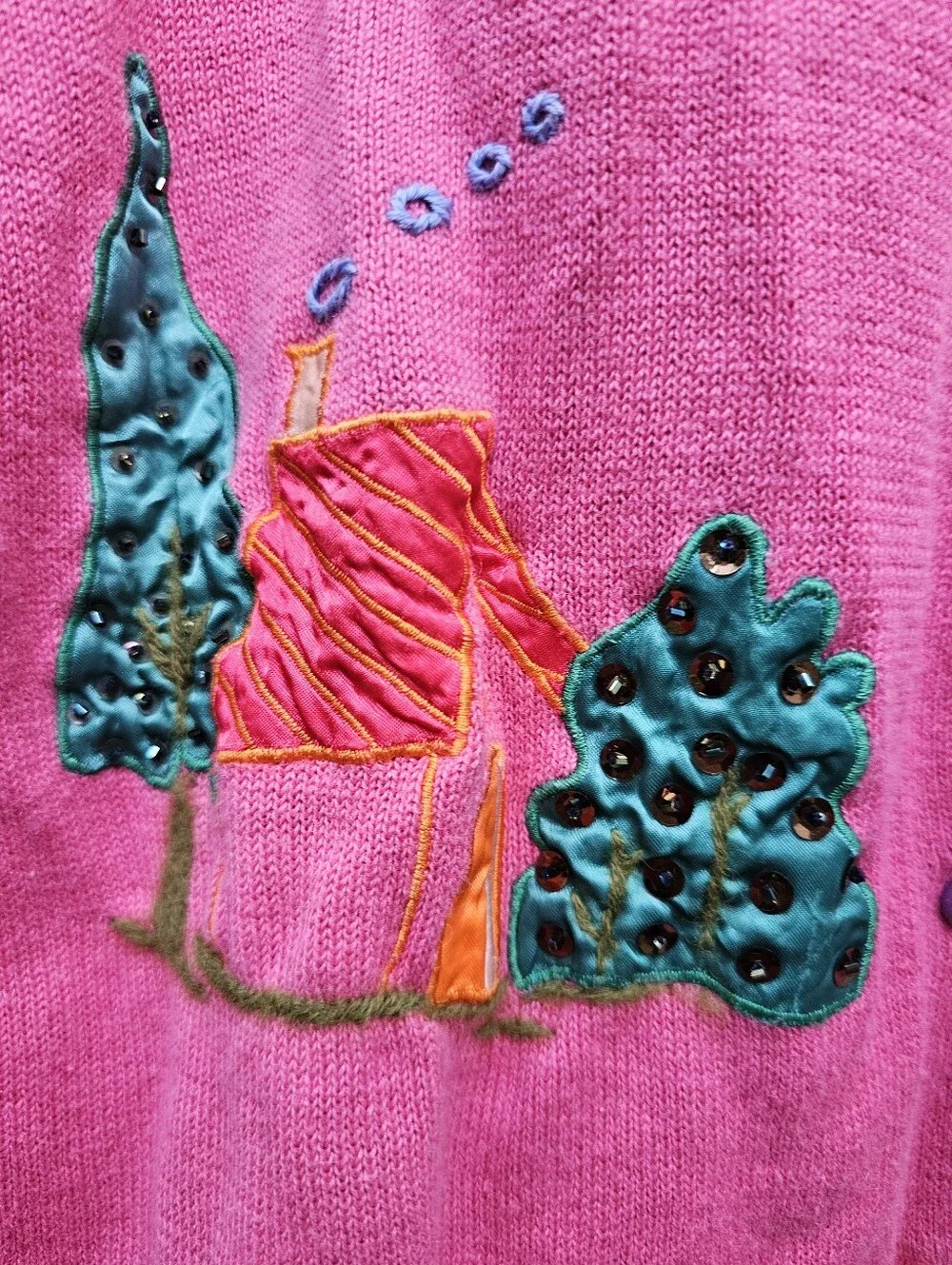 Whimsical Embellished Insect Pink Knit Sweater Short Sleeve Snail Mushroom 90s‎